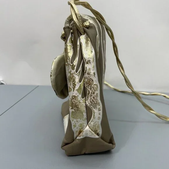 Vintage 80s Terry Toni Shoulder Bag Purse Hand Painted White Gold Leather Brown - Picture 7 of 16